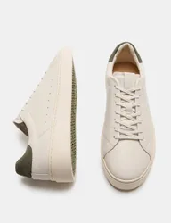 Leather Lace Up Cupsole Trainers Natural Mix male
