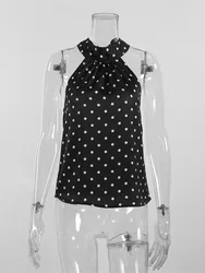 Women's Clothing Retro Polka Dot Strappy Halter Neck Slim Hot Girl Top Backless Temperament Simple Style All-match Casual Trendy