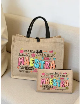 Bolsa de lona con estampado de letras MAESTRA, tema de maestro, impresión creativa, regalo multifuncional para el Día del Maestro, bolsa de compras - Shein - FashionsVida