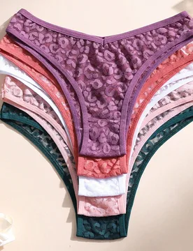 Piezas de bragas de encaje sexy multicolor para mujer, cintura en V, cómodas y transpirables, ropa interior tipo bikini triangular - Shein - FashionsVida