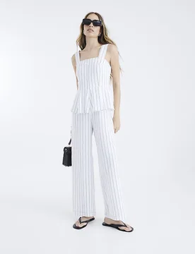Womens Jumpsuit White Stripe Peplum Striped Outfit Viscose - Size 16 Uk - River Island - FashionsVida