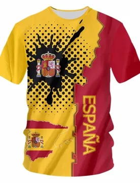 Red And Yellow T-shirt Men's Clothing 3D Printed Spain National Emblem Pattern T Shirts Cool Streetwear Trend Crew Neck Tee Top - Aliexpress - FashionsVida