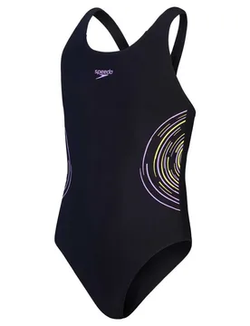 Placmement Muscleback Swimsuit Black / Sweet Purple / Lemon Drizzle 7-8 Years Girls - Speedo - FashionsVida