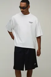Mens Oversized Boxy Limited Edition T-Shirt & Mesh Short Set - White Cotton - Size X-Small