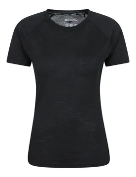 Women's 'Summit' Lightweight Antibacterial Warm Merino Wool Thermal T-Shirt in Black Size: 16 - Black - Size: 16 - Mountain Warehouse - FashionsVida