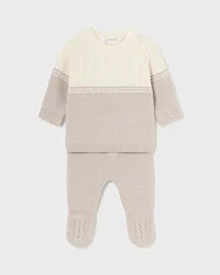 Completo a due pezzzi beige e panna in misto cotone e lana tricot