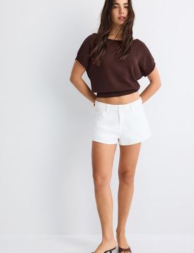 Top aus Rustikalstrick mit Bateau-Ausschnitt Braun L