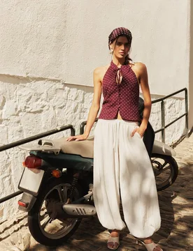 Fließende Pumphose Ecru L - Stradivarius - FashionsVida