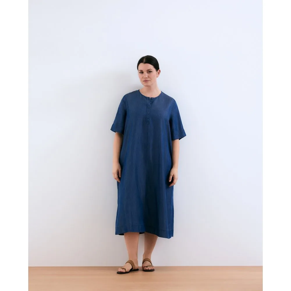 Vestido midi polero de manga corta Lyocell - Couchel - FashionsVida