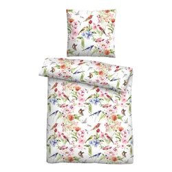 Baumwoll-Satin Bettwäsche Birdie weiß, 1x 135x200 cm + 1x 80x80 cm