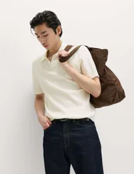 Cotton Rich Rib Texture Open Neck Polo Shirt Ivory male