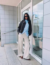High Waisted Smart Wide Leg Jeans Stone female