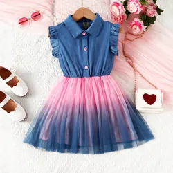 Vestido Camisero Con Dobladillo De Malla Y Detalle De Volantes Degradados Para Niñas Jóvenes