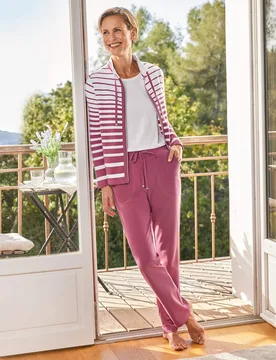 Streifen-Hausanzug Ottoman - Waldbeere-Weiß - female - Size: 38 - Avena - FashionsVida