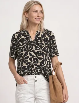 Blusenshirt mit Split Neck und Print female Schwarz - Street One - FashionsVida