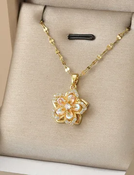 Pieza Collar de flor de 5 pétalos giratorio de acero inoxidable, adecuado para uso diario de mujeres, collar de mujer color oro, collar de oro de 18K - Shein - FashionsVida
