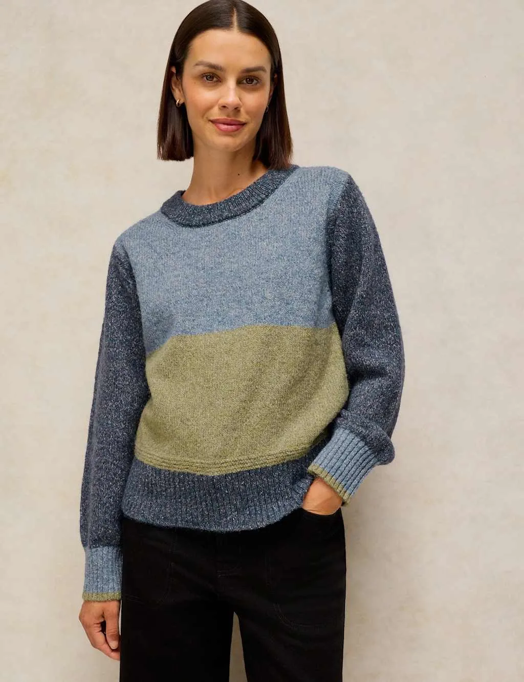 Colour Block Crew Neck Jumper Blue Mix female - White stuff - FashionsVida