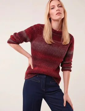 Grobstrick-Pullover Farbverlauf, , Farbe Rot, 52, hergestellt in Europa italienisches Garn Damen - Walbusch - FashionsVida