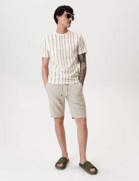 Pantaloncini jogger in misto lino - beige