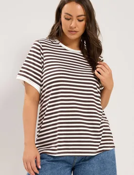 Stripe Ringer T-Shirt - Multicolor - Size: 26-28 - Yours - FashionsVida