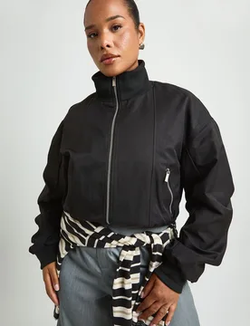 Womens Plus Funnel Neck Zip Through Bomber Jacket - Black - Size 16 Uk - Boohoo - FashionsVida
