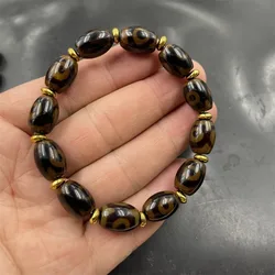 Vintage distressed three-eye dzi rice bead , old agate bracelet