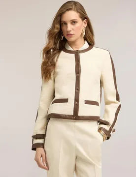 Chaqueta de mujer de bouclé con perfiles en contraste modelo boxy - Motivi - FashionsVida