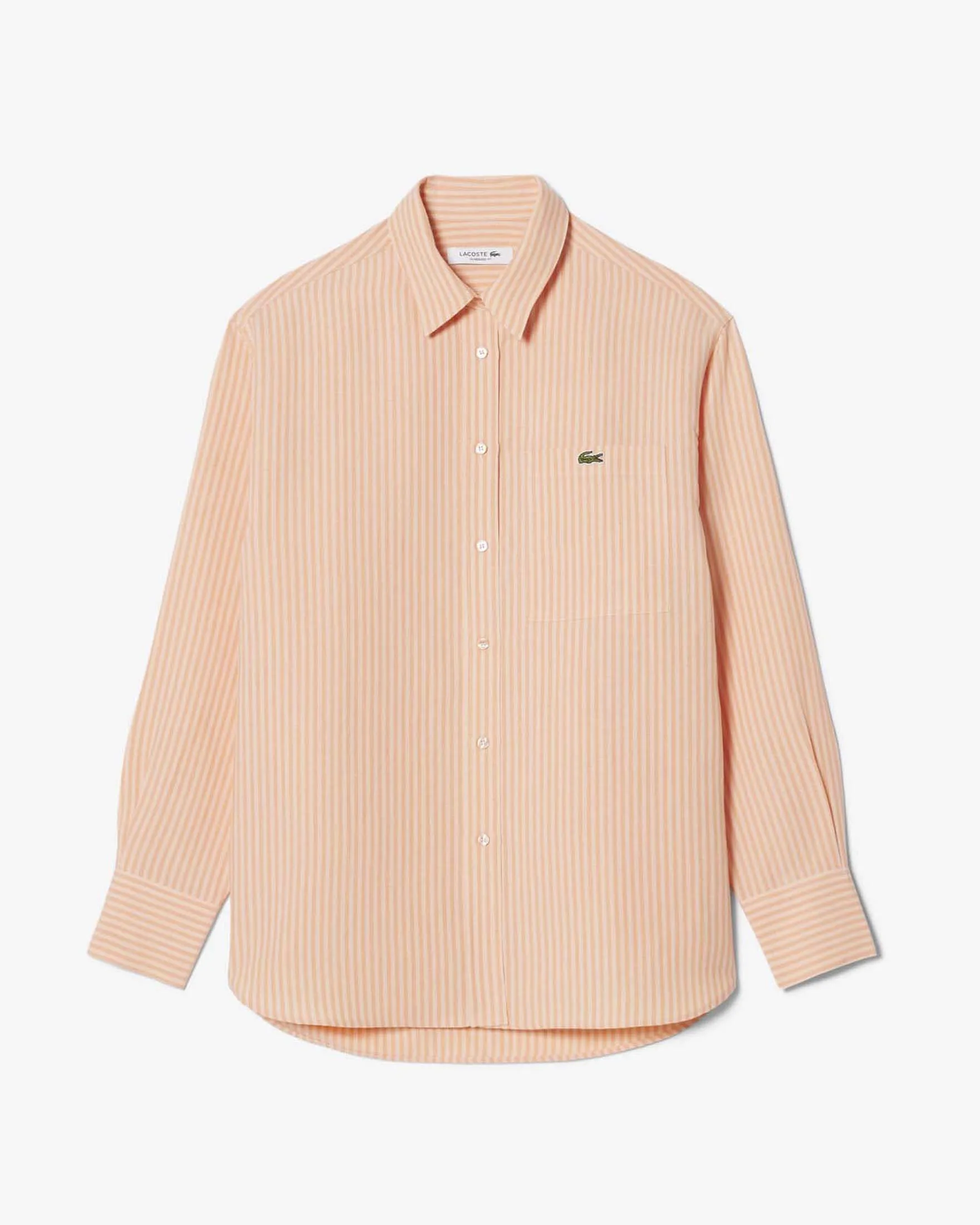 Camicia oversize in misto lino a righe bianche e arancioni - Lacoste - FashionsVida