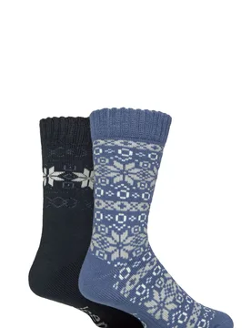 Mens 2 Pair Fairisle Brushed Thermal Boot Socks Midnight / Blue 6-11 - Blue - Size: 6-11 Mens - Jeep - FashionsVida