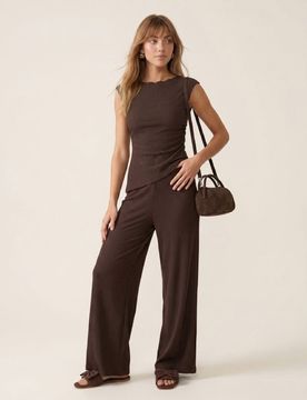 Completo: Top senza maniche e pantaloni a gamba larga - marrone scuro