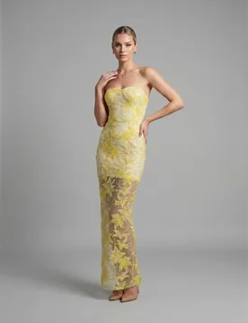 Sexy Yellow Embroidery Prom Dress Strapless Sleeveless Sheer Long Sheath Party Gown Formal Bridal Wedding Guest Birthday Robe - Aliexpress - FashionsVida