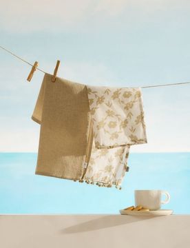 Set di strofinacci da cucina con motivo floreale, set da 2 - panna