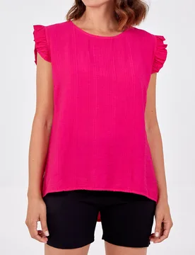 Button Back Frill Shoulder Top - M/L / PINK - female - Blue Vanilla - FashionsVida