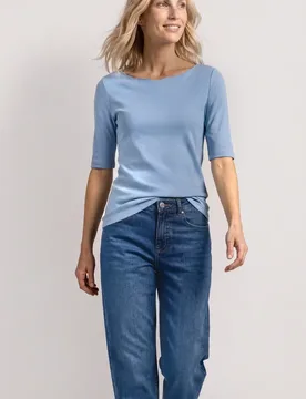 T-Shirt mit Wavy Neckline in Unifarbe female Blau - Street One - FashionsVida