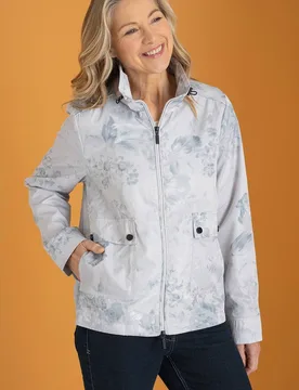 Women's Floral Print Lightweight Jacket in Grey Size: 20 - Grey - Size: 20 - Anna Rose - FashionsVida