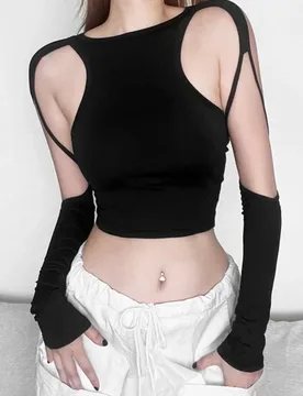 Hollow Out T Shirts For Women Hot Club Outfits Long Sleeve Crop Top Y2k Accessories Solid Ropa Mujer Slim Fit Camisetas - Aliexpress - FashionsVida