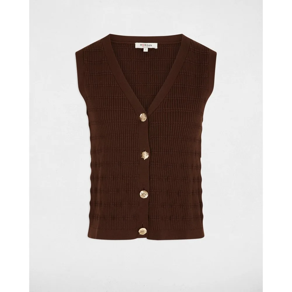 Top de mujer en punto libero con botones a contraste - Morgan - FashionsVida