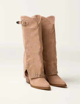 Stud Tall Cape Cowboy Boots - UK 8 (EU 41) / STONE - female - Blue Vanilla - FashionsVida