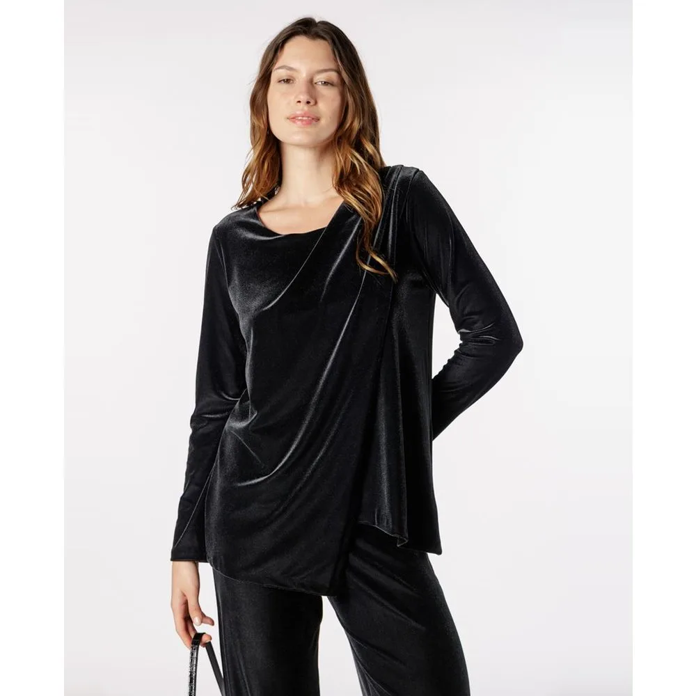 Camiseta de mujer de punto circular terciopelo con drapeado asimétrico - Naulover - FashionsVida