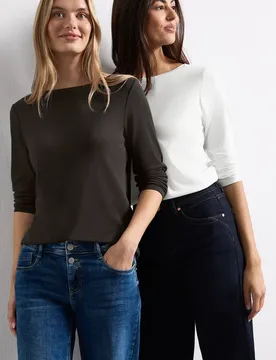 Langarm Shirts mit Boat Neck im 2er-Pack female Multicolour - Street One - FashionsVida