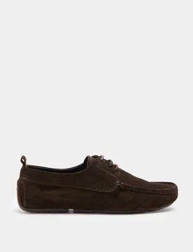 Suede Lace Up Driver Loafers Dark Khaki male - Autograph - FashionsVida