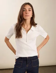 Pure Cotton Ribbed Half Zip Top Soft White female