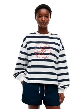 Maglietta A Maniche Lunghe Ww0ww50969 Wide Strp Ecru / Dark Night Navy XS