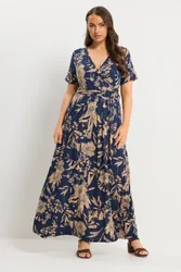 Floral Wrap Maxi Dress - Dark Navy - Size: 16