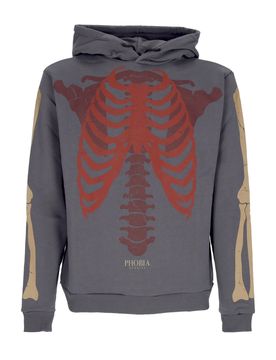 Felpa Leggera Cappuccio Uomo Bones Hoodie Grey/red/beige