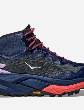 Women's Mafate Hike Hiking Shoes in Midnight Blue/Neon Flame, Size 7.5 - HOKA - FashionsVida