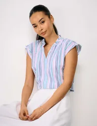 Pure Cotton Double Cloth Striped Blouse Multi female