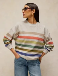 Cotton Rich Striped Longline Sweatshirt Natural Mix female