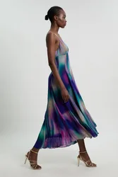 Womens Petite Crinkle Georgette Strappy Blur Print Woven Midi Dress - Multicolour - Size 14 Uk