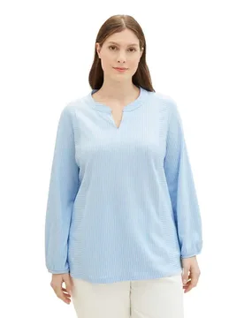 Chemisier à Manches Longues Vertical Stripe Plus Blue White Thin Stripe 44 - Tom tailor - FashionsVida